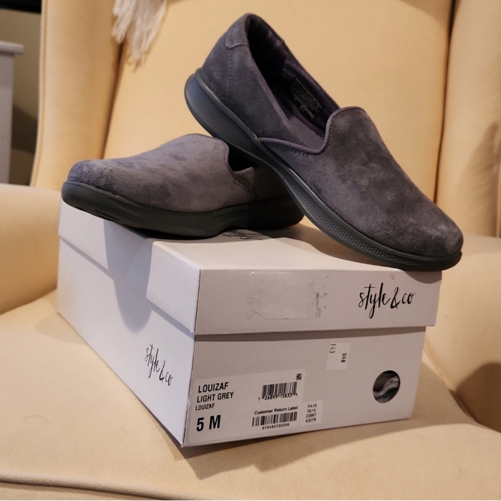 Style & Co "Louiza" Women's Gray Suede Loafer-Style Shoes. NEVER WORN! Size 5